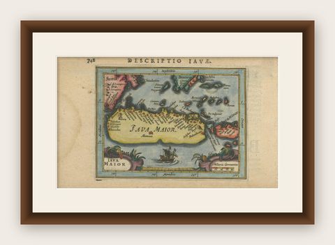 Antique Miniature Map of Java by Bertius '1618', shown framed