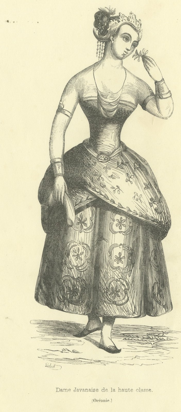 Javanese Lady of the Upper Class, Antique Wahlen Costume Print, 1843-1844