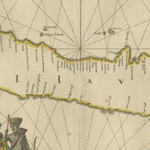Antique Map of the Island Java, Indonesia, c.1650, close-up 2