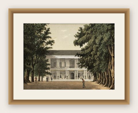 Antique Print of Hotel Du Pavillon, Java, Indonesia, 1888, shown framed