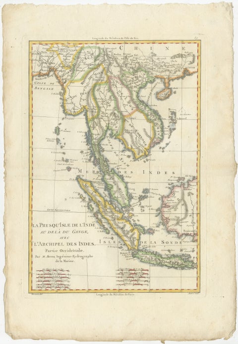 Elegant 18th Century Map of Southeast Asia, Siam, Sumatra & Java by Bonne, 1787, view 2