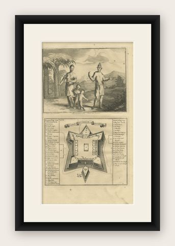 A Macassar Couple and the Fort Rotterdam in Macassar, Celebes (Indonesia), shown framed