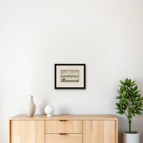 Antique Print of Samboupo, Celebes or Sulawesi in Indonesia, circa 1750, shown framed on a wall, true to size