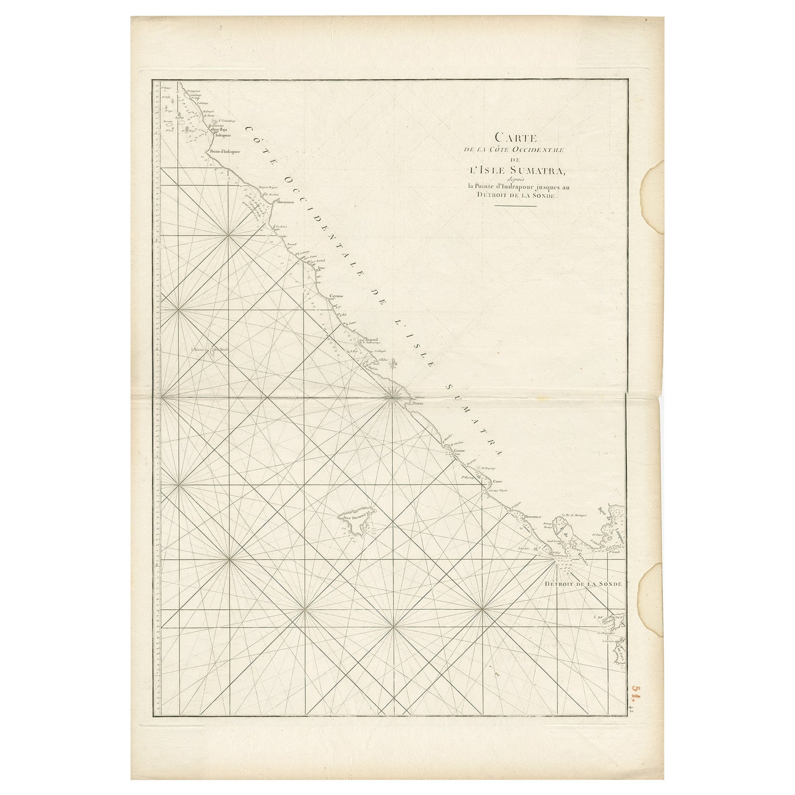 Antique Sea Chart of the Coast of Sumatra, Indonesia, circa 1775