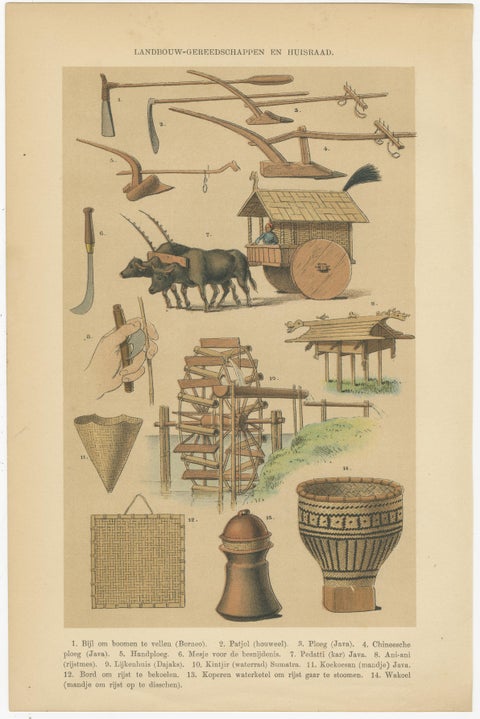 Antique Javanese Prints, Houses, Farming Tools & Household Utensils, c.1860, view 3