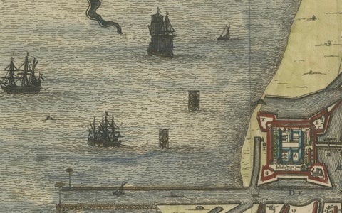 Rare 17th Century Map of Batavia and Castle on Java by Isaac de l'Obel, close-up 1