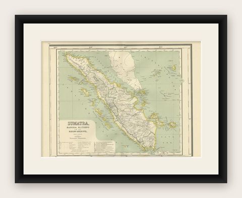 Antique Map of West Sumatra, Indonesia, 1900, shown framed