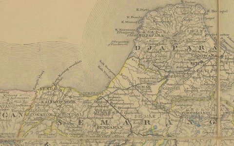 Large Antique Map of Java & Madura with Batavia Inset, c.1870s Dutch East Indies, close-up 1