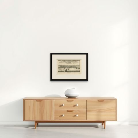 Antique Print of Samboupo ‘Sulawesi, Indonesia’, 1750, shown framed on a wall, true to size