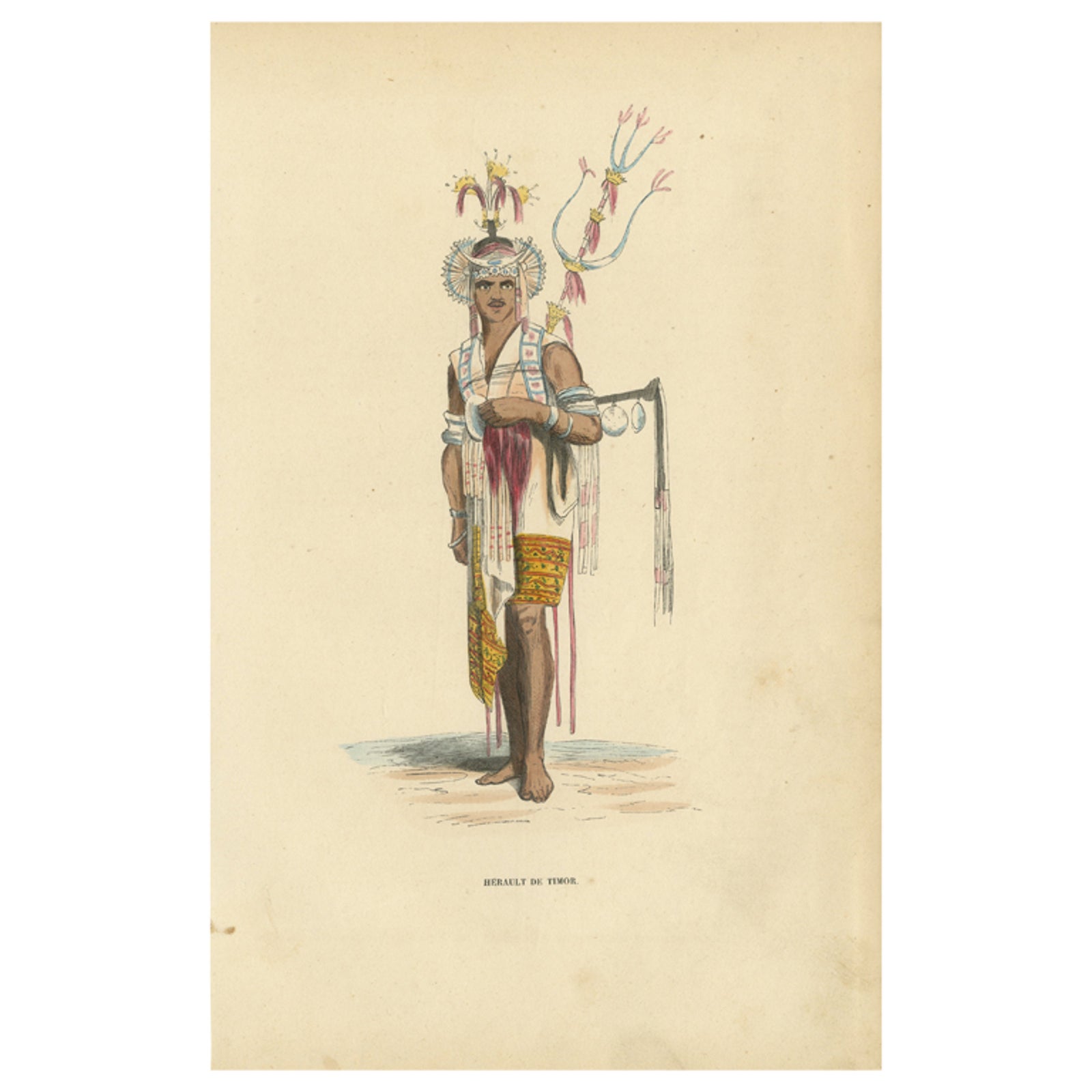 Hand Colored Antique Print of a Herald of Amarasi, Kupang, Timor