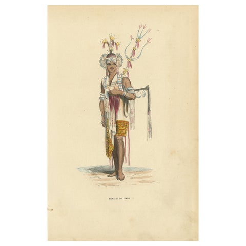 Hand Colored Antique Print of a Herald of Amarasi, Kupang, Timor