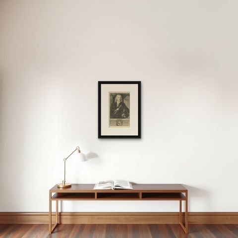 Antique Portrait of Joan van Hoorn, Governor-General of the Dutch East Indies, shown framed on a wall, true to size