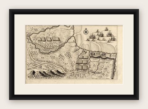 Antique Map of the Region of Pasuruan, Java, Indonesia, 1726, shown framed