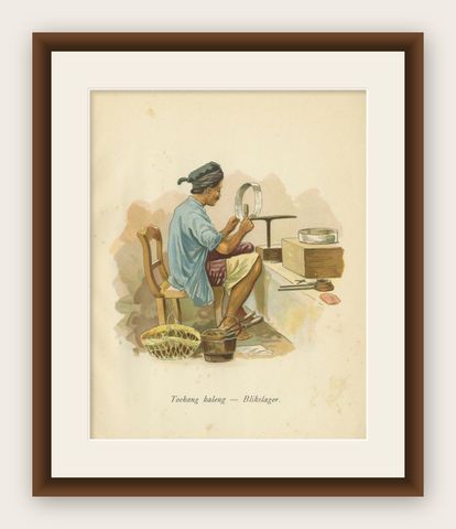 Antique Print of an Indonesian Tin Laborer, 1909, shown framed