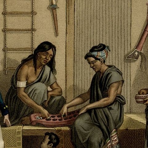 Interior with Native Timorese and an European in Kupang, Indonesia, 1825, close-up 2