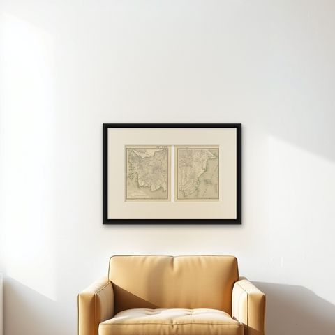 Antique Map Set of Western & Southern Borneo, Dutch East Indies Era, 1884, shown framed on a wall, true to size