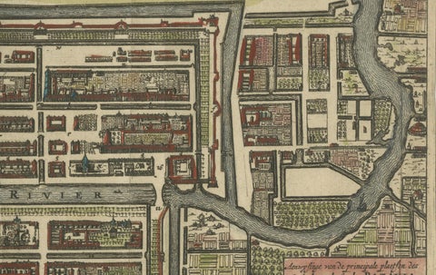 Rare 17th Century Map of Batavia and Castle on Java by Isaac de l'Obel, close-up 4