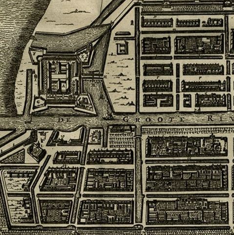 Antique Map of Batavia, Dutch East Indies, Nowadays Jakarta, Indonesia, ca.1669, close-up 2