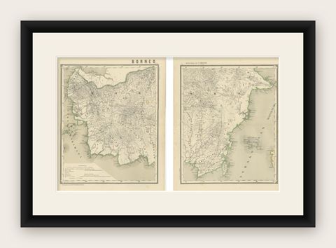 Antique Map Set of Western & Southern Borneo, Dutch East Indies Era, 1884, shown framed