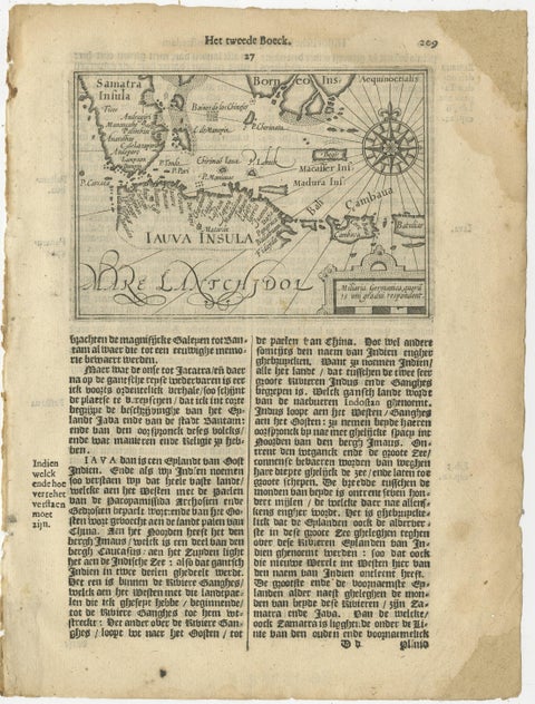 Rare Small Map of Sumatra, Java, Borneo, Macassar, Madura, Bali, 1614, view 2