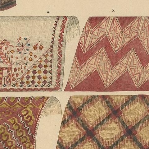Print with Clothes and Utensils of Borneo 'Indonesia' by Temminck, circa 1840, close-up 2