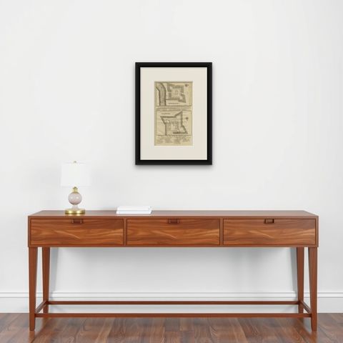 Antique Print of Fortresses in the Banyumas Region by Valentijn, 1726, shown framed on a wall, true to size