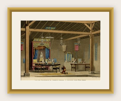 Old View of the Interior of the Chinese Temple of Coupang or Kupang, Timor, 1825, shown framed