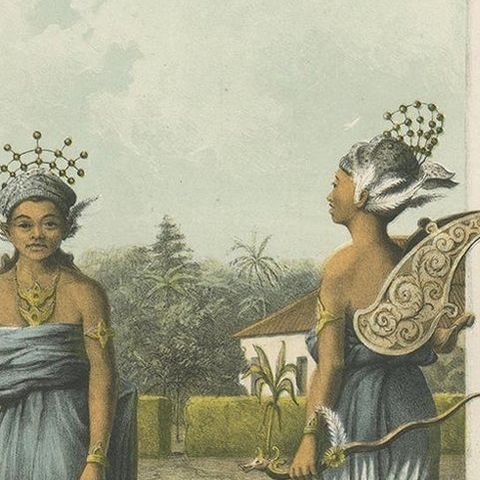 Antique Print of Indonesian Children dressed up as Dancers, Van Pers circa 1850, close-up 1