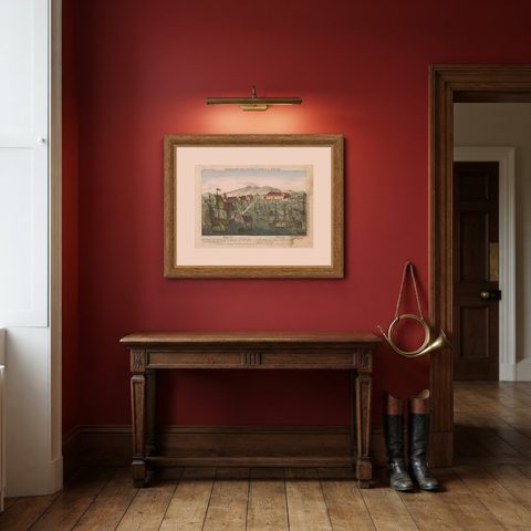 Antique Print of the Harbour of Batavia by Probst, c.1760, shown framed in a room, true to size