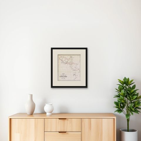 Antique Map of the Main Roads of Palembang by Stemler, c.1875, shown framed on a wall, true to size
