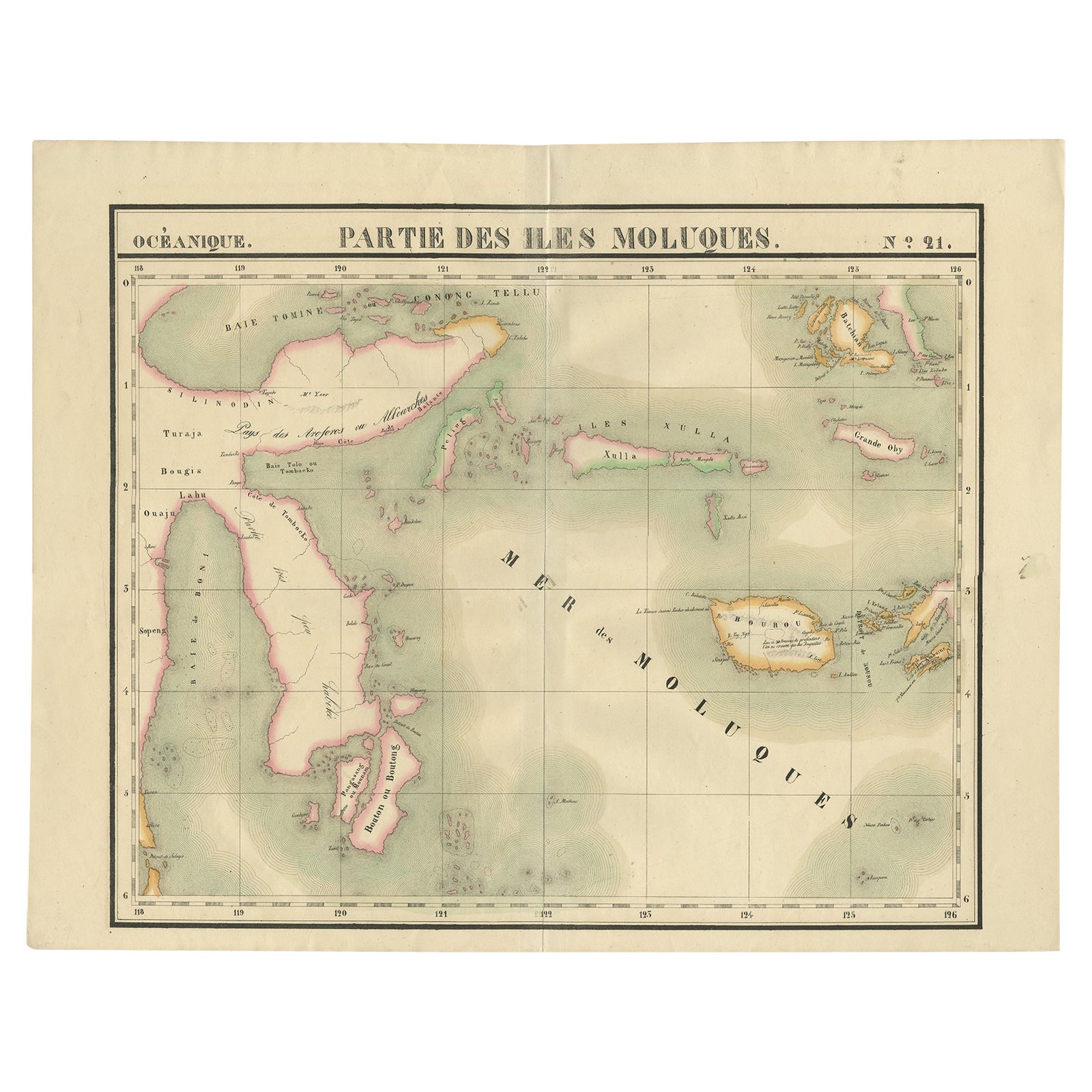 Old Map of the Moluccas and Part of Sulawesi Indonesia by Vandermaelen, c 1825