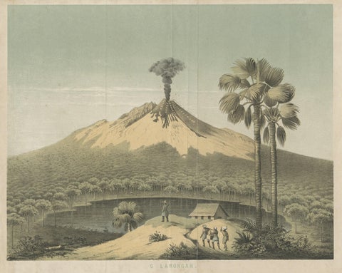 Beautiful Lithograph of The Vulcano Gunung Lamongan, Java, Indonesia, c.1853, close-up 1