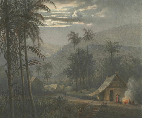 Moonlit Landscape near Sumedang, West Java, Rare Java Lithograph, 1872, close-up 1