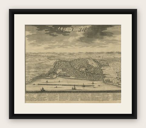 Decorative View of the Indonesian Town of Bantam 'Banten', Java, 1726, shown framed