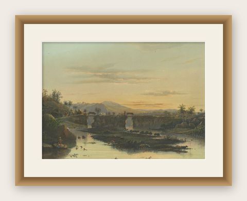Brantas River as a Mountain Stream, East Java Landscape Lithograph, 1872, shown framed