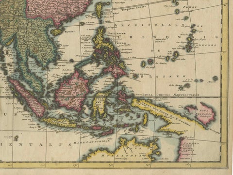 Decorative Antique Map of Asia and the East Indies, circa 1720, close-up 1
