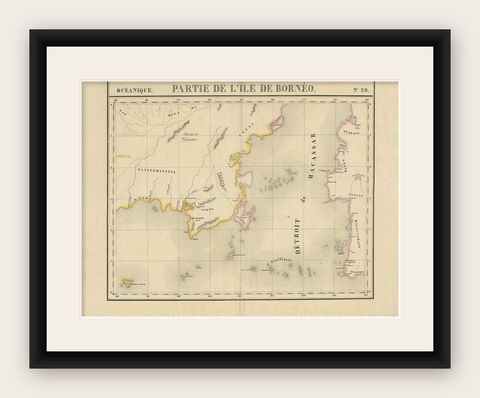 Antique Map of Part of Borneo 'Kalimantan' Indonesia, by Vandermaelen, C.1825, shown framed