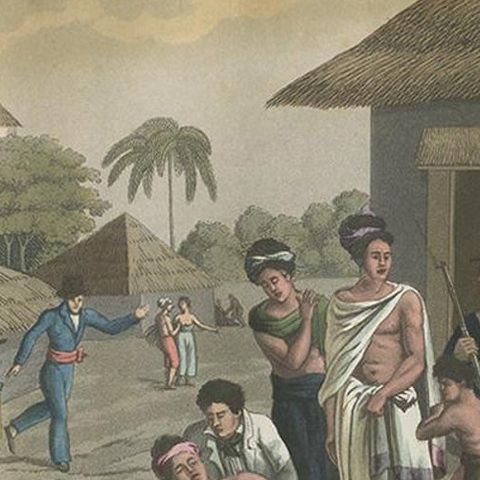 Antique Print of a Bazaar in Kupang, East TImor, by Ferrario, '1831', close-up 2