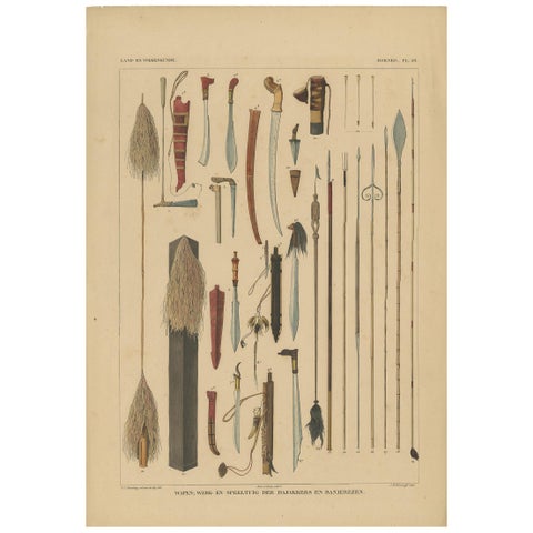 Antique Print with Weapons of Borneo 'Indonesia' by Temminck, circa 1840
