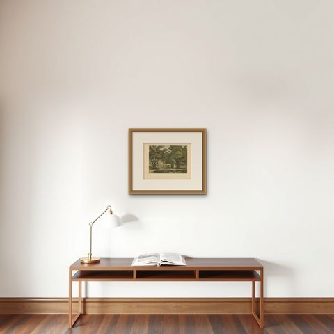 Antique Print of a Fountain on Java by M.T.H. Perelaer, 1888, shown framed on a wall, true to size