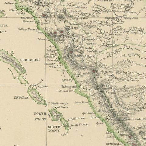 Antique Map of Sumatra by W. G. Blackie, 1859, close-up 2