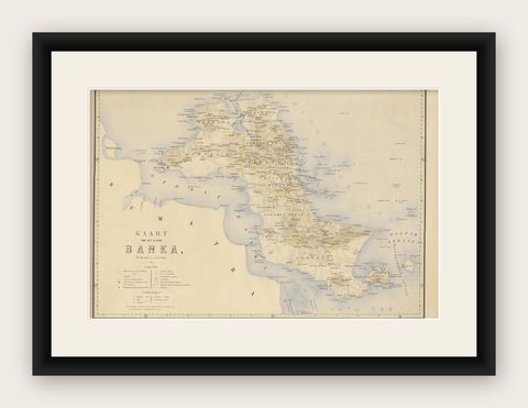 Antique Map of Bangka Island, Indonesia, 1885, shown framed