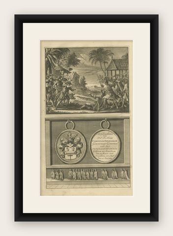 Antique Print of Dutch Colonists by Valentijn '1726', shown framed