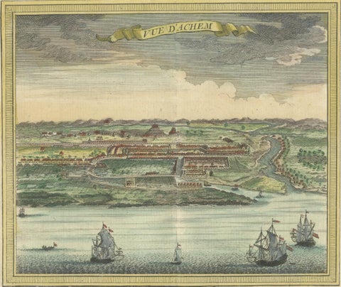 Antique Print with a View of Aceh, Sumatra in Indonesia, close-up 2