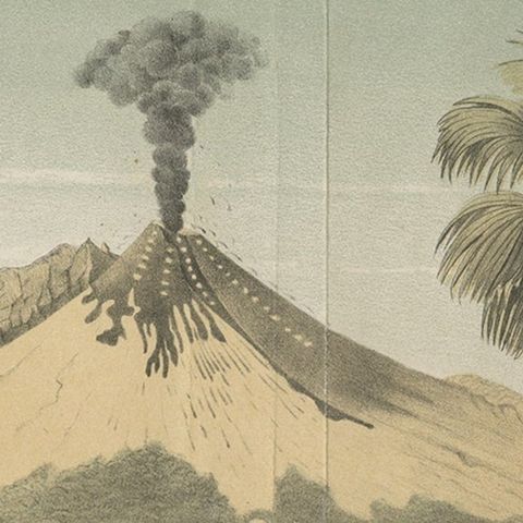 Beautiful Lithograph of The Vulcano Gunung Lamongan, Java, Indonesia, c.1853, close-up 2