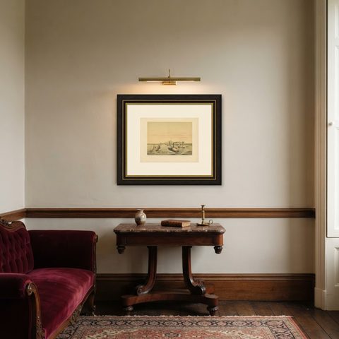 Antique Print of the Ciliwung Paddle Steamer by M.T.H. Perelaer, 1888, shown framed in a room, true to size