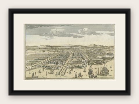 Antique Print of Batavia or nowadays Jakarta, Indonesia, c.1755, shown framed