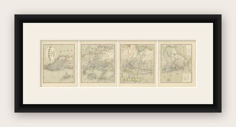 An Impressive Four-Sheet Map Set of Sumatra from the Dutch East Indies, 1884, shown framed