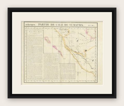 Detailed Antique Map of the Western Sumatra, Indonesia, circa 1825, shown framed