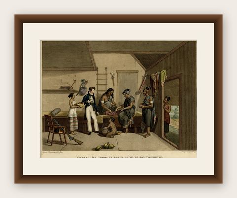 Interior with Native Timorese and an European in Kupang, Indonesia, 1825, shown framed
